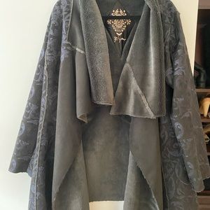 Bila Black Embroidered Faux Shearling Long Jacket